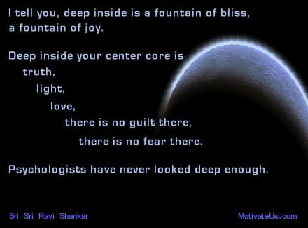 earth from space and a quote about how we are filled with bliss by Sri Sri Ravi Shankar