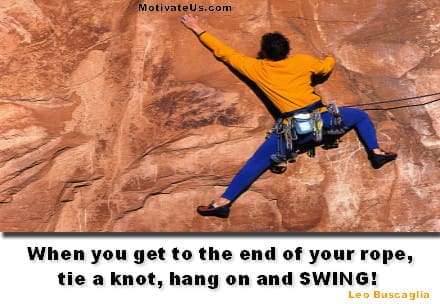 Inspirational Picture inspirational quote by Leo Buscaglia and a man climbing a rock wall