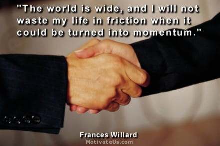 two people shaking hands and quote by Frances Willard