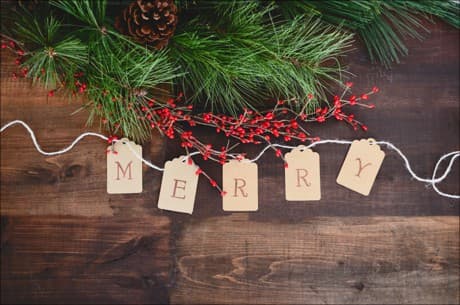 christmas trimmings and the words Merry