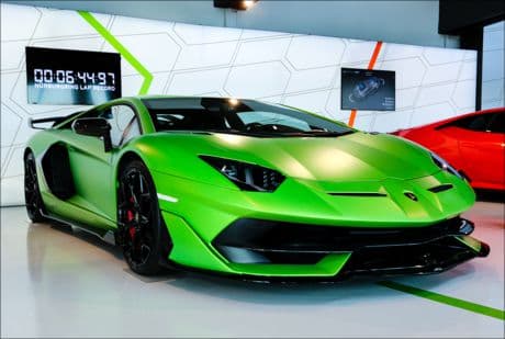 a bright green Lamborghini