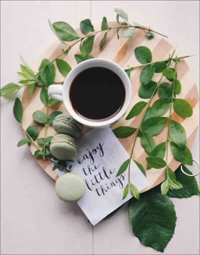 Inspirational Picture cup of tea and saying - enjoy the little things