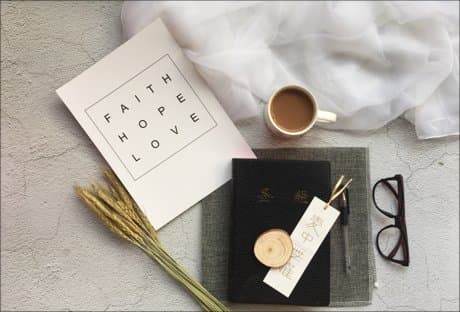 Inspirational Picture faith, hope, love - words on a white background