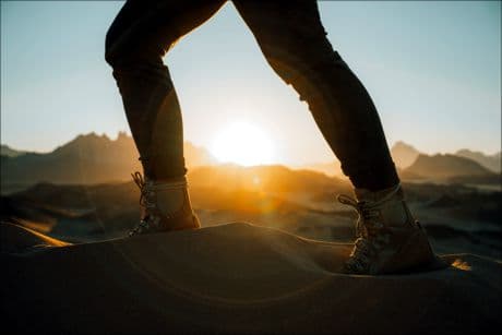 walking with boots on in the desert