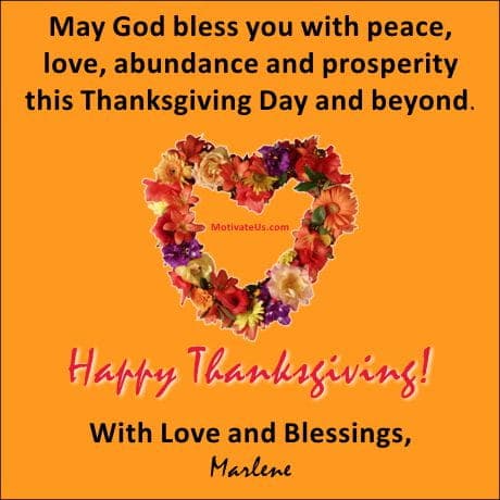 Inspirational Picture wishing everyone a happy thanksgiving with a heart made of flowers and leaves